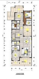 双拼 A型首层平面图 建筑面积147.68㎡、162.97㎡