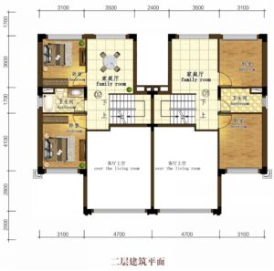 双拼别墅B2-6户型 4房3厅3卫 建筑面积215平米 二层